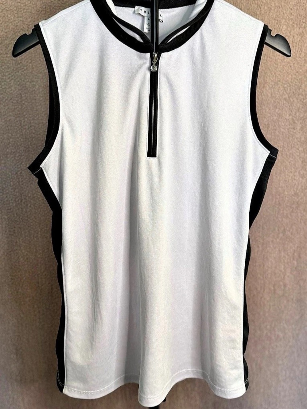 Tribal Petite Small Black White Sleeveless Quarter Zip Golf Polo Top